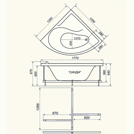 Ванна акриловая Triton СИНДИ  125x125 см. 