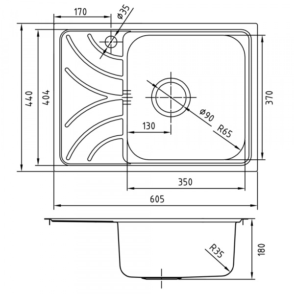 Мойка кухонная из нержавеющей стали IDDIS ARRO ARR60PRi77 60,5*44 см.  Мойка кухонная из нержавеющей стали IDDIS ARRO ARR60PRi77 60,5*44 см.