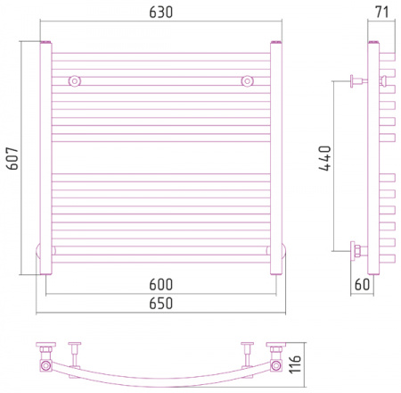 Полотенцесушитель водяной Сунержа АРКУС 00-0251-6060 600х600 