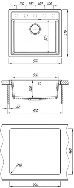 Мойка кухонная из литьевого мрамора Dr. Gans НИКА 570 25.070.D0570.408 57*51 см. серый