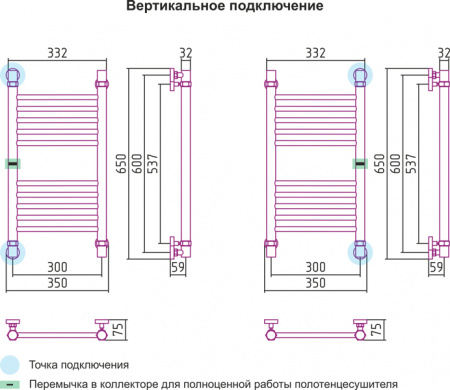 Полотенцесушитель водяной Сунержа БОГЕМА+ 00-0220-6030 600х300 