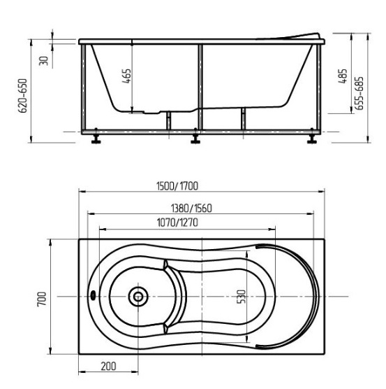 Ванна акриловая Aquatek АФРОДИТА  170x70 см. 