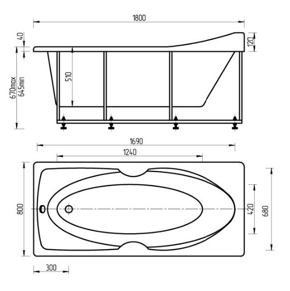 Ванна акриловая Aquatek ЕВРОПА  180x80 см. 
