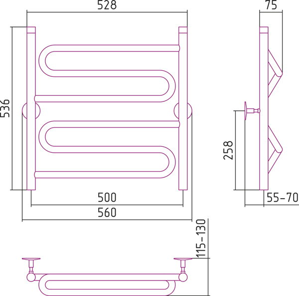 Полотенцесушитель водяной Стилье УНИВЕРСАЛ-51 00651-6050 600х500 