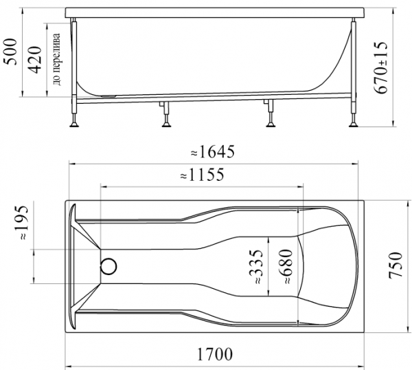 Ванна акриловая Vannesa РЕГИНА  170x75 см. 
