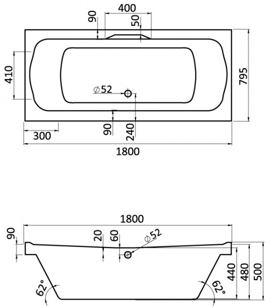 Ванна акриловая Santek КОРСИКА 1.WH11.1.981 180x80 см. 