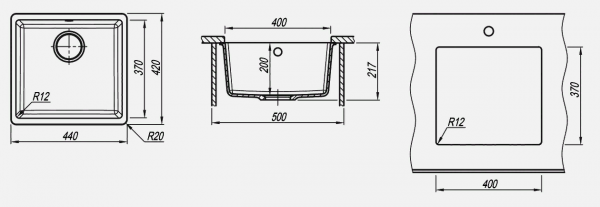 Мойка кухонная керамогранитная Florentina ВЕГА 400 22.315.C0400.303 44*42 см. мокко