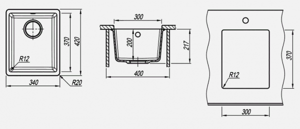 Мойка кухонная керамогранитная Florentina ВЕГА 300 22.305.A0300.305 34*42 см. грей