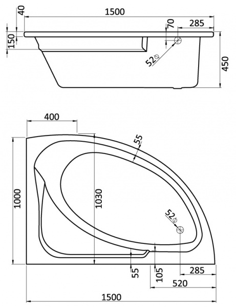 Ванна акриловая Santek ГОА 1.WH11.2.032 150x100 см. правая  Ванна акриловая Santek ГОА 1.WH11.2.032 150x100 см. правая