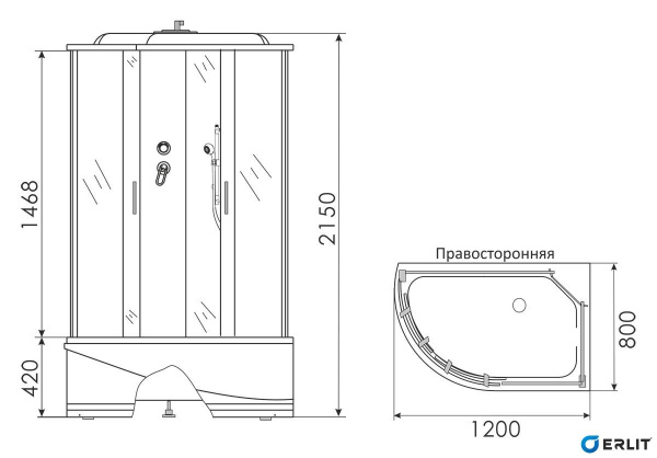 Душевая кабина Erlit  ER3512TPR-C3-RUS 120x80 см. правая  Душевая кабина Erlit  ER3512TPR-C3-RUS 120x80 см. правая